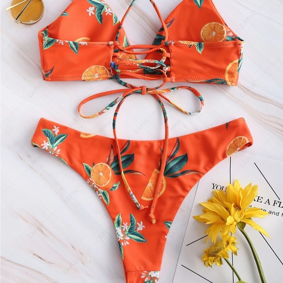 Zaful Orange Blossom Print Bikini Set - Picture 6 of 12